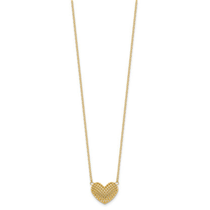 10K Yellow Gold Polished Hollow 3D Heart 18In Necklace