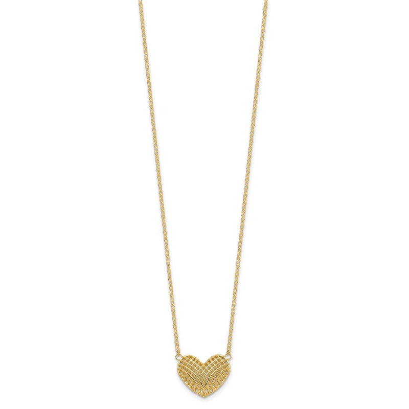 10K Yellow Gold Polished Hollow 3D Heart 18In Necklace