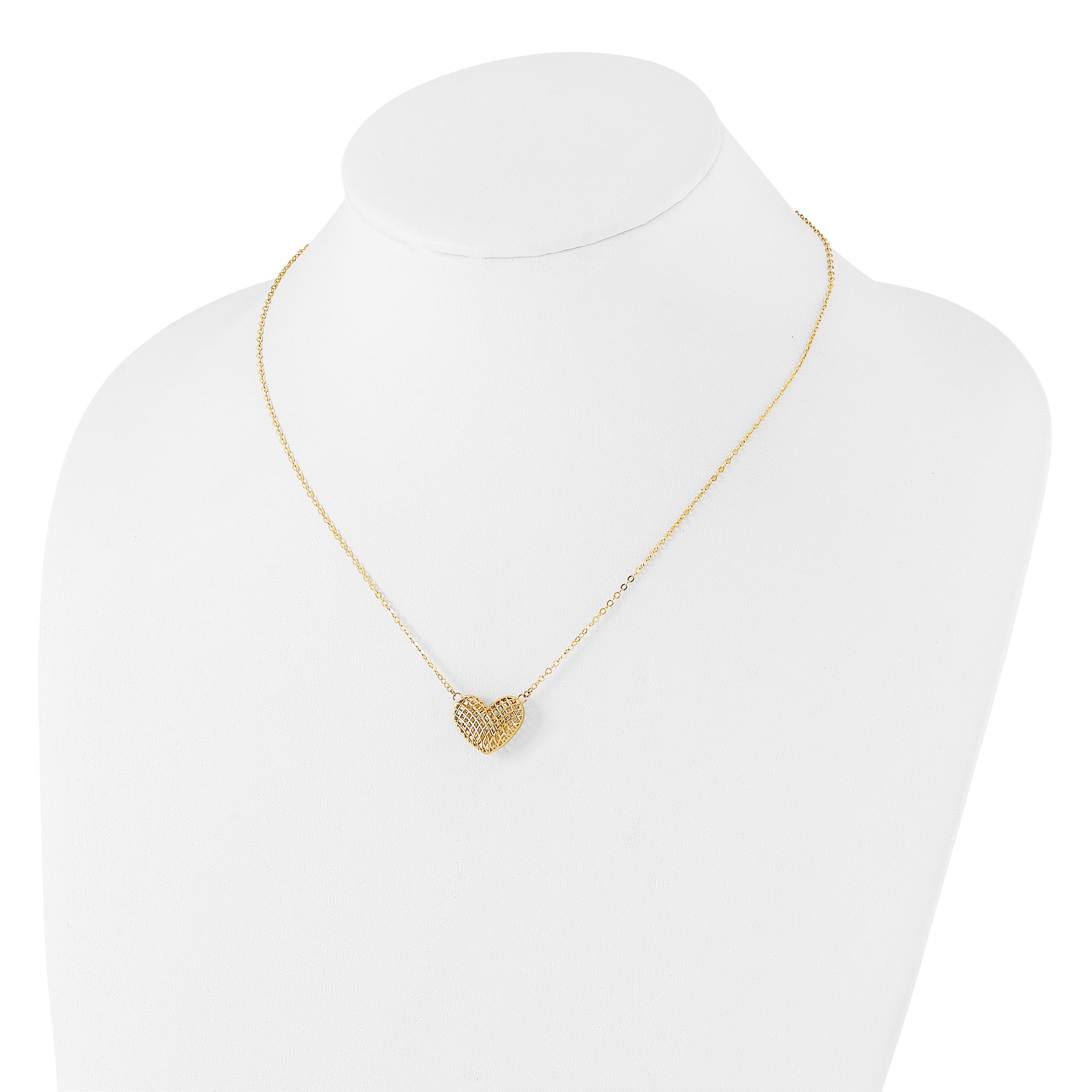 10K Yellow Gold Polished Hollow 3D Heart 18In Necklace