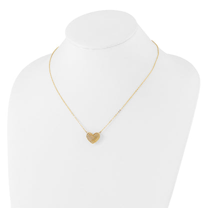 10K Yellow Gold Polished Hollow 3D Heart 18In Necklace