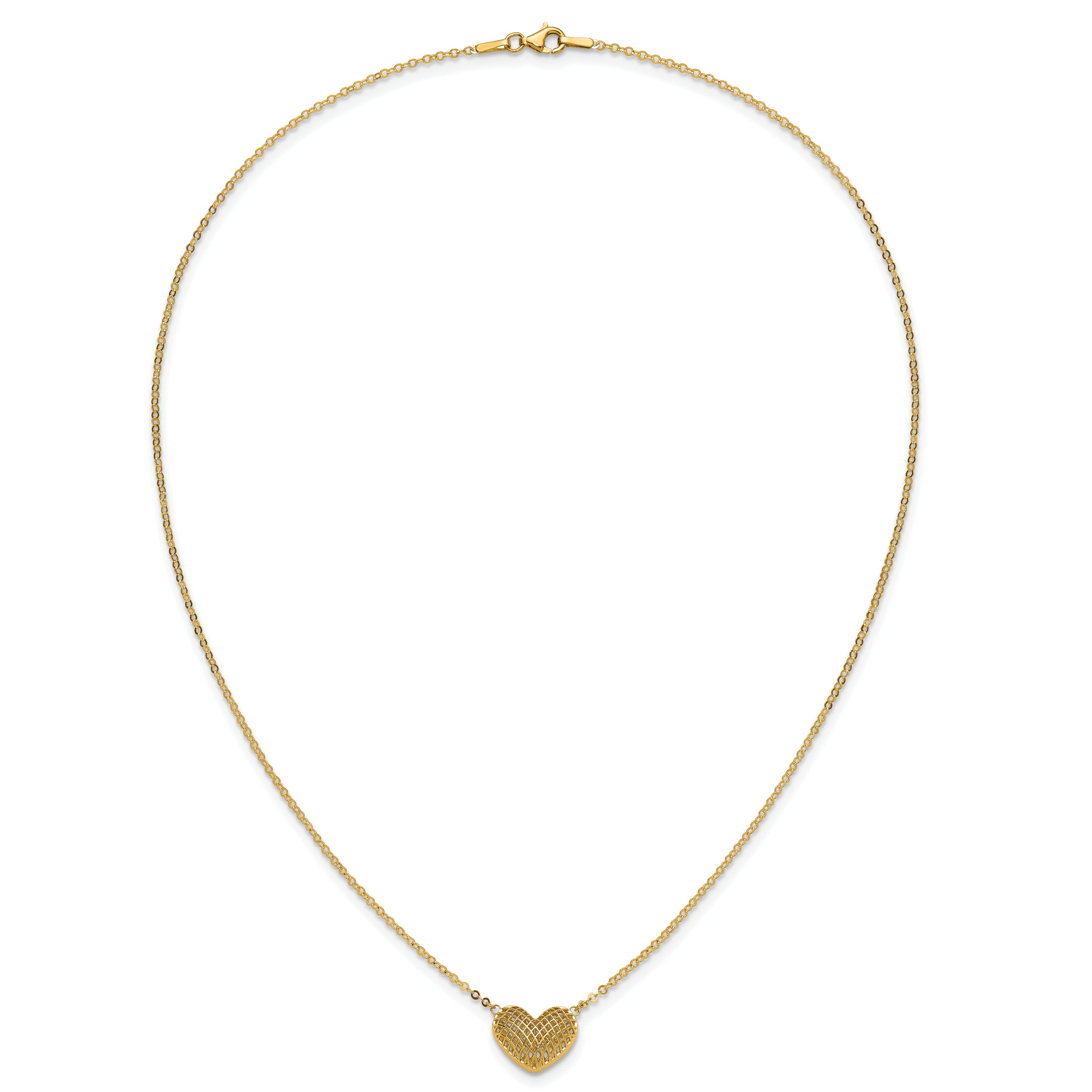 10K Yellow Gold Polished Hollow 3D Heart 18In Necklace