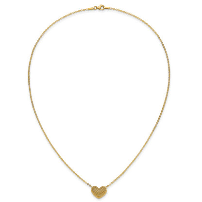 10K Yellow Gold Polished Hollow 3D Heart 18In Necklace