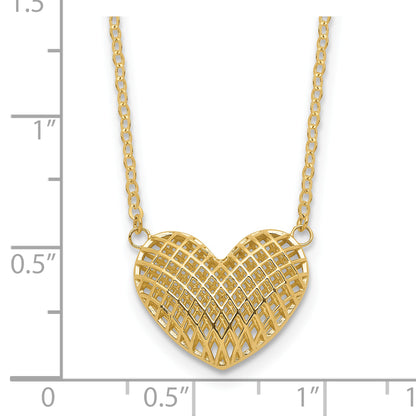 10K Yellow Gold Polished Hollow 3D Heart 18In Necklace