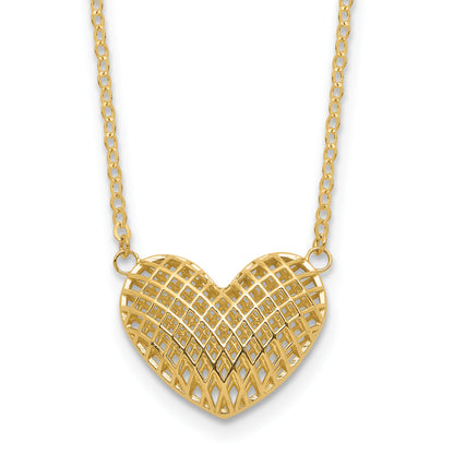 10K Yellow Gold Polished Hollow 3D Heart 18In Necklace