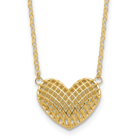 10K Yellow Gold Polished Hollow 3D Heart 18In Necklace