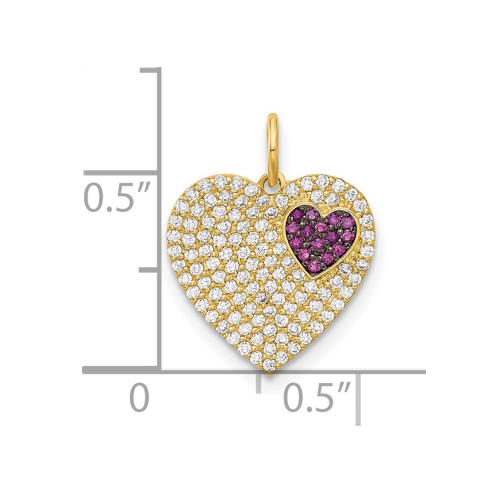 10K Yellow Gold 10K Polished Clear & Red Cz Heart Charm