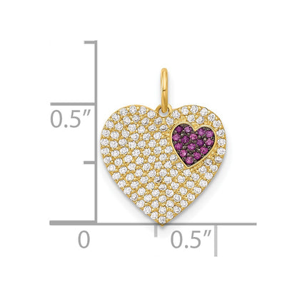 10K Yellow Gold 10K Polished Clear & Red Cz Heart Charm