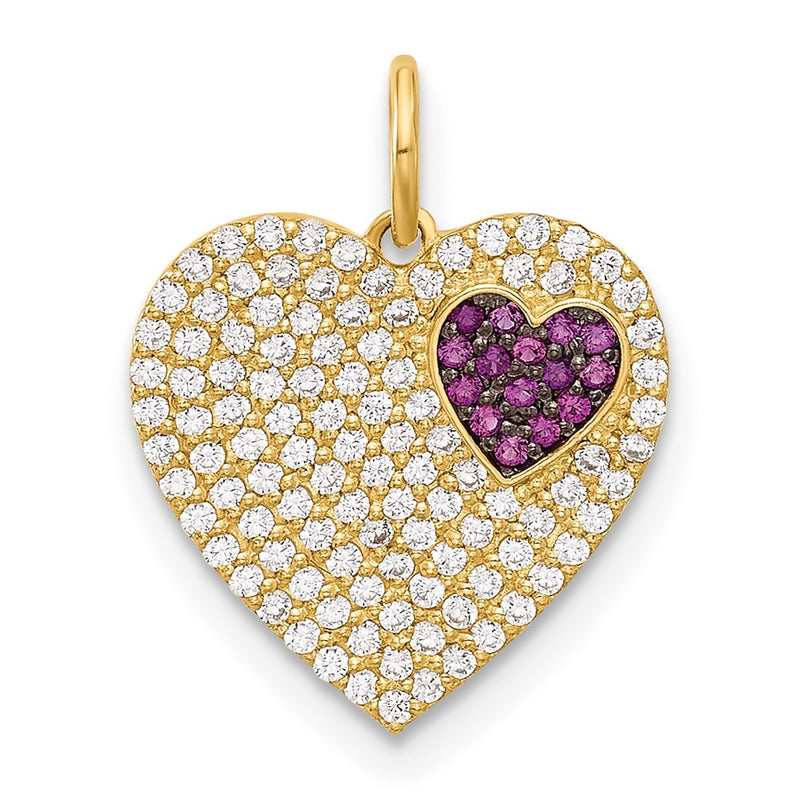 10K Yellow Gold 10K Polished Clear & Red Cz Heart Charm