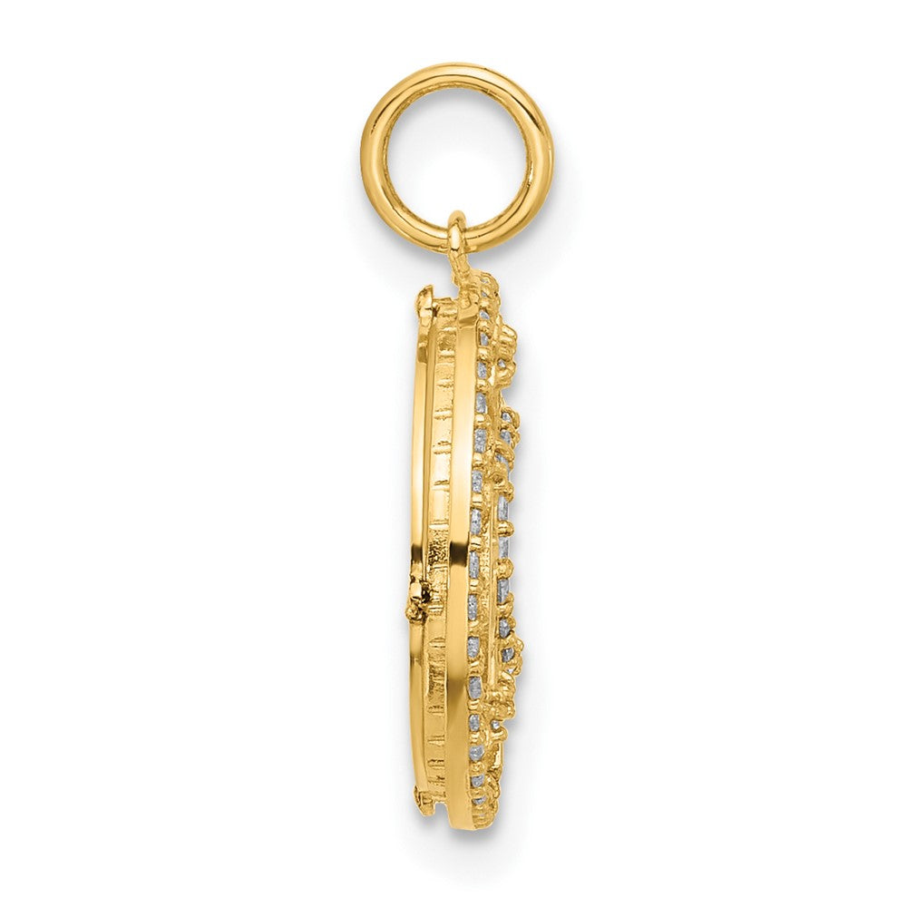 10K Yellow Gold 10K Polished Cz And Mother Of Pearl Sun Moon Stars Disc Charm