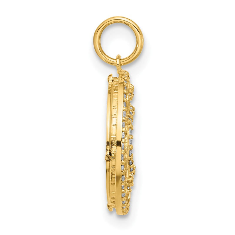 10K Yellow Gold 10K Polished Cz And Mother Of Pearl Sun Moon Stars Disc Charm