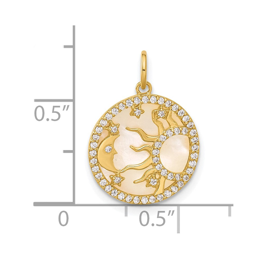 10K Yellow Gold 10K Polished Cz And Mother Of Pearl Sun Moon Stars Disc Charm