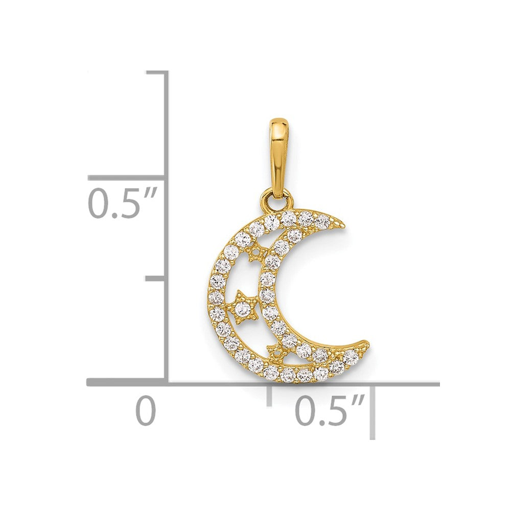 10K Yellow Gold 10K Polished Clear Cz Moon And Stars Charm