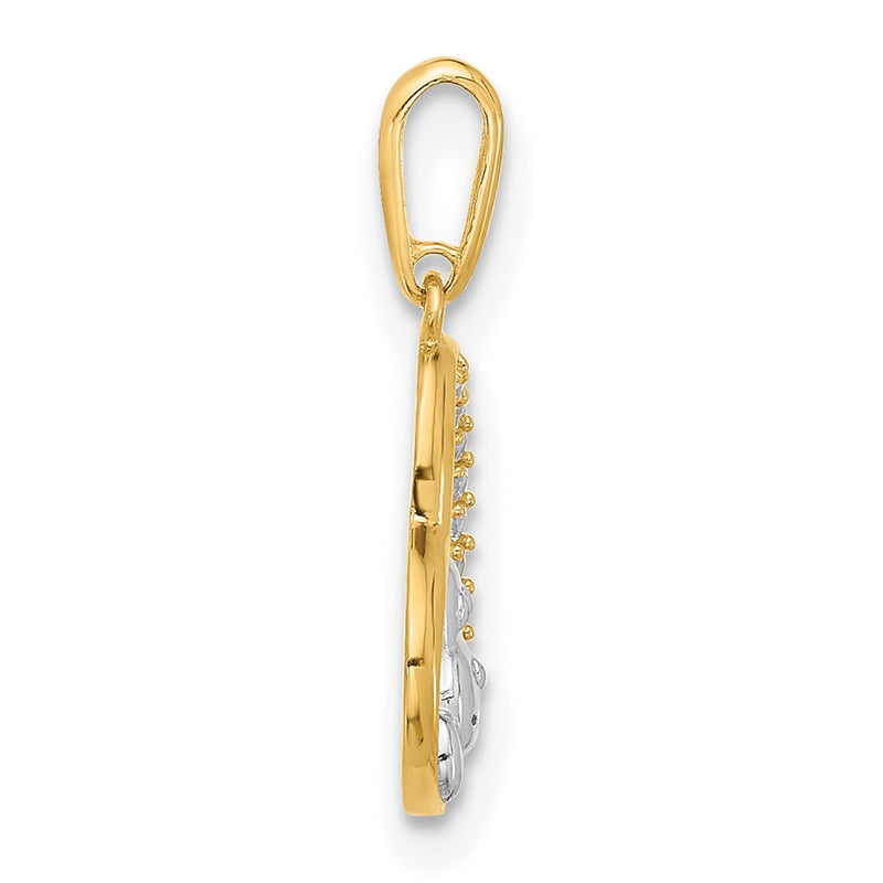 10K Yellow W/Rhodium 10K And White Rhodium Cz Dog In Heart Charm