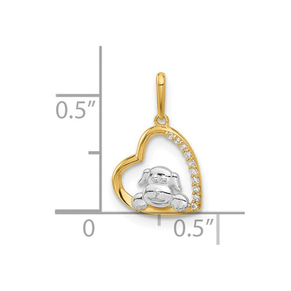 10K Yellow W/Rhodium 10K And White Rhodium Cz Dog In Heart Charm