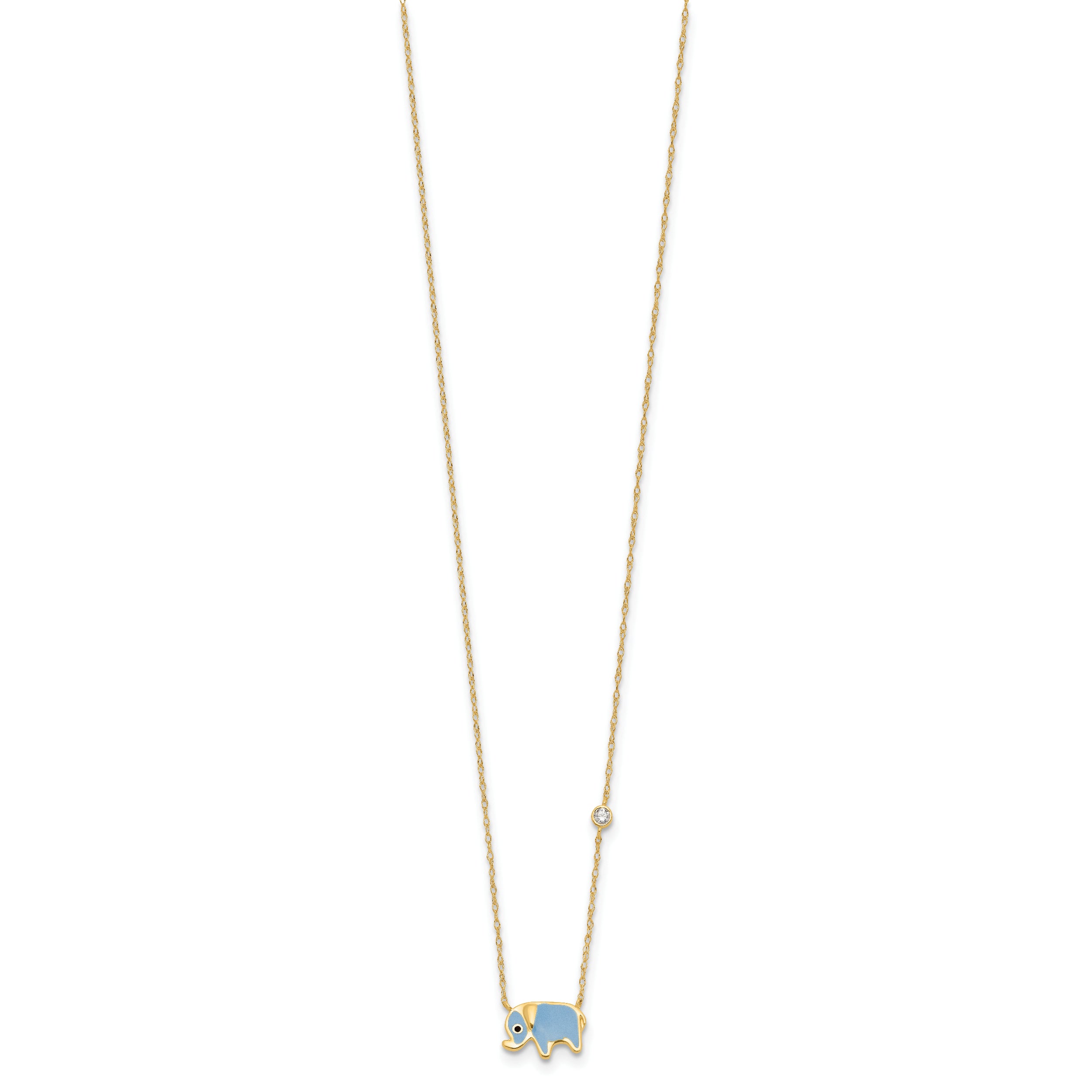 10K Yellow Gold 10K Polished Cz Enameled Elephant Necklace