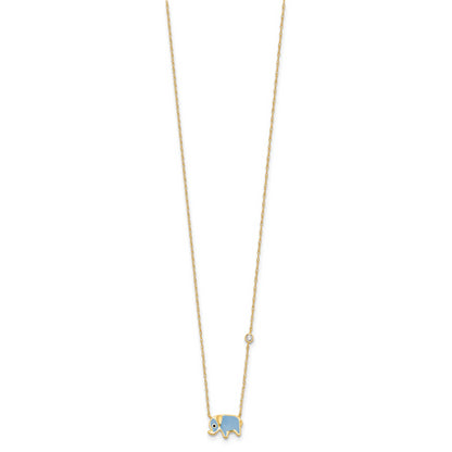 10K Yellow Gold 10K Polished Cz Enameled Elephant Necklace