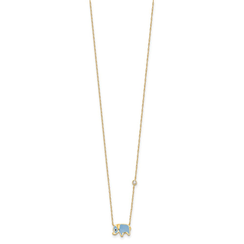 10K Yellow Gold 10K Polished Cz Enameled Elephant Necklace