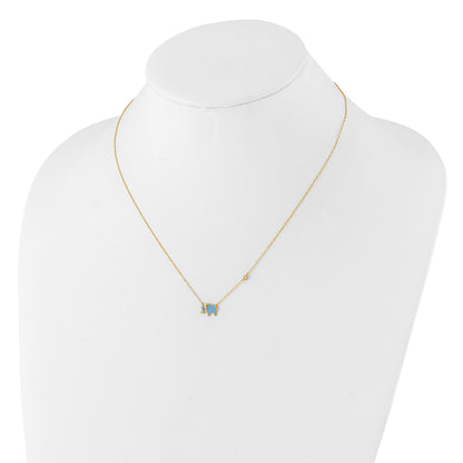 10K Yellow Gold 10K Polished Cz Enameled Elephant Necklace