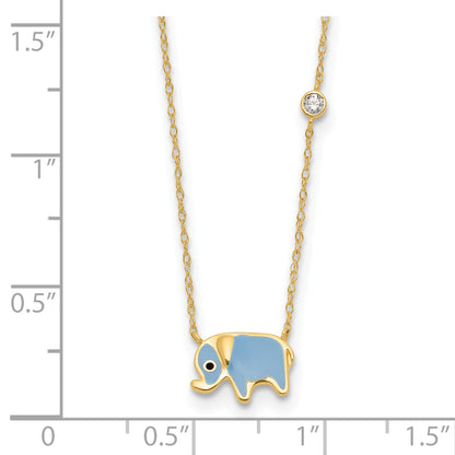 10K Yellow Gold 10K Polished Cz Enameled Elephant Necklace