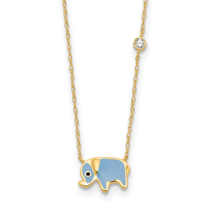 10K Yellow Gold 10K Polished Cz Enameled Elephant Necklace