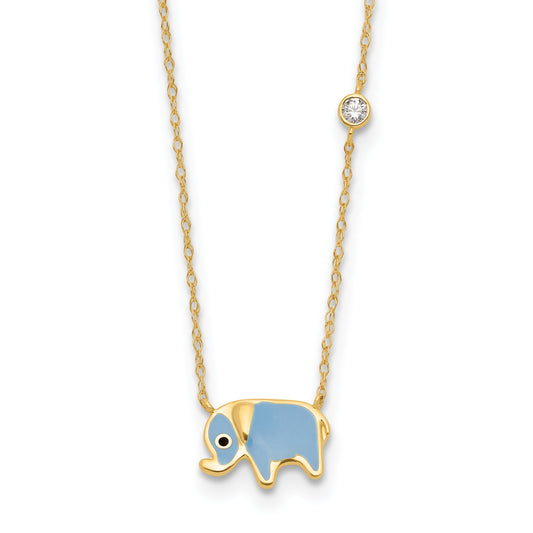10K Yellow Gold 10K Polished Cz Enameled Elephant Necklace