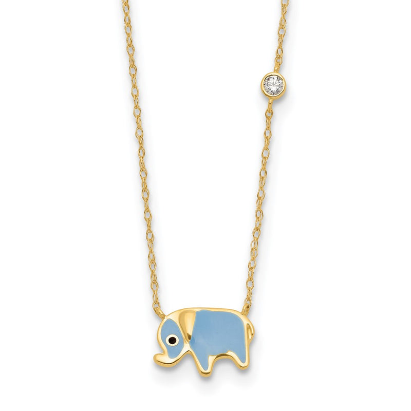 10K Yellow Gold 10K Polished Cz Enameled Elephant Necklace