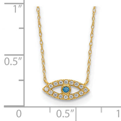 10K Yellow Gold 10K Polished Cz Evil Eye Necklace