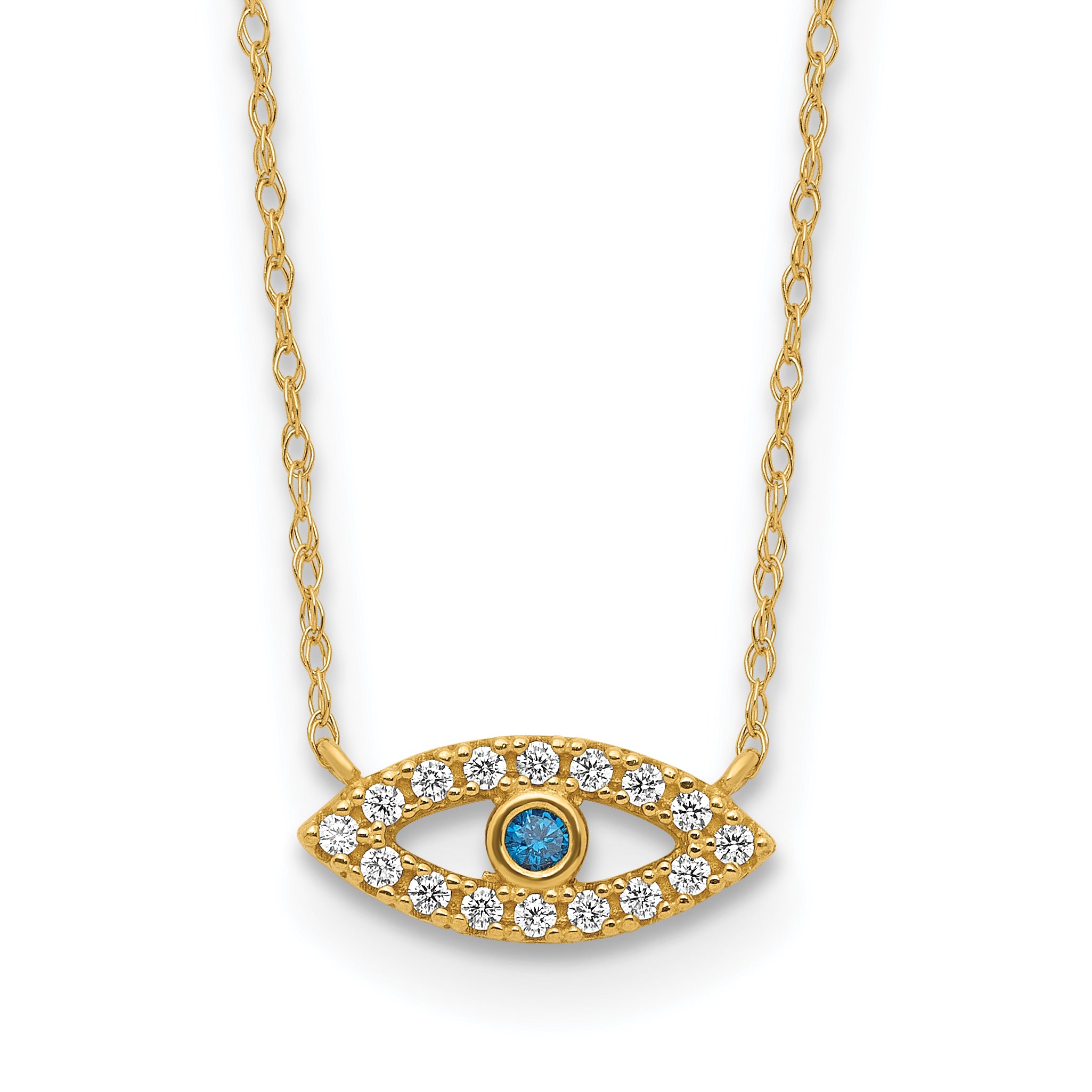 10K Yellow Gold 10K Polished Cz Evil Eye Necklace