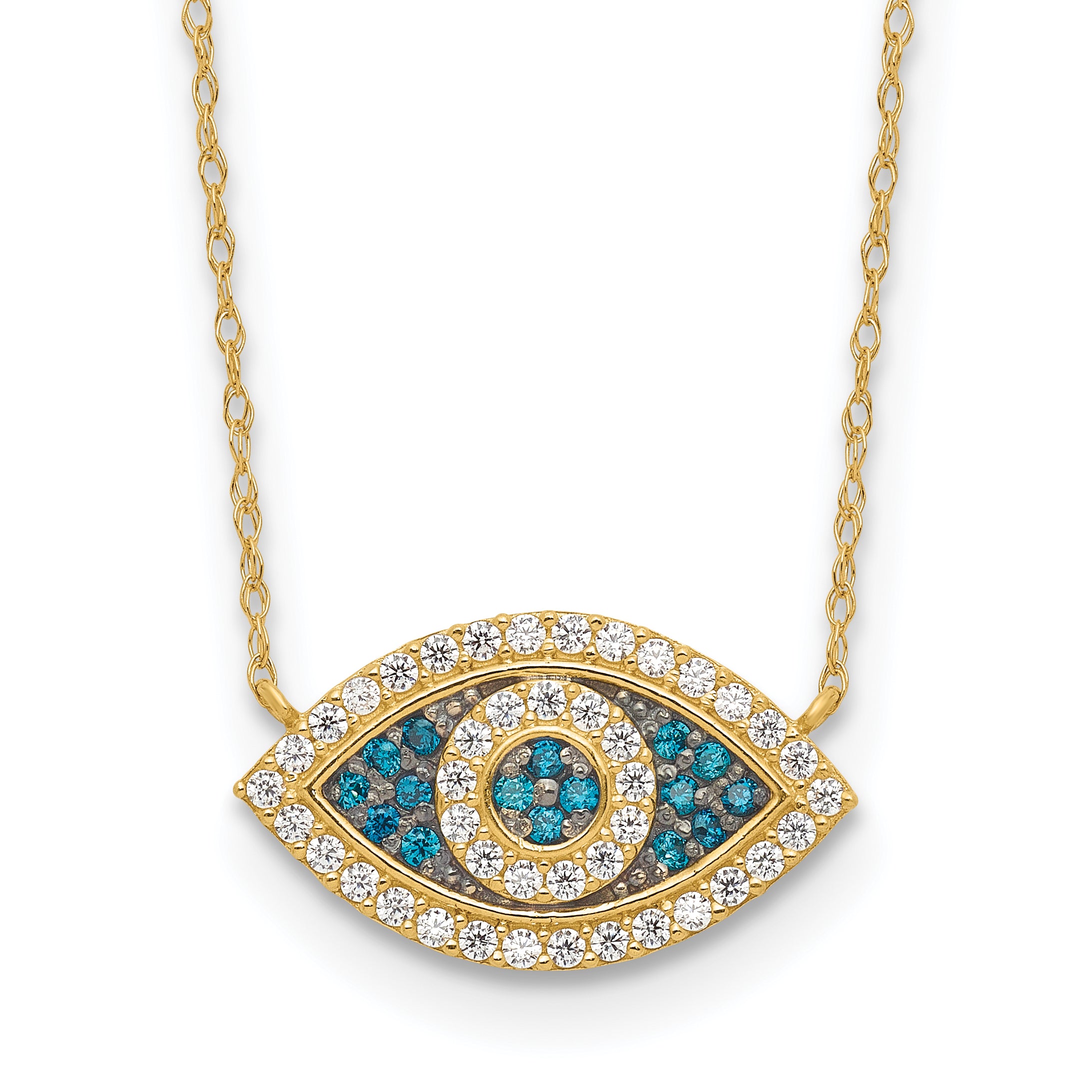 10K Yellow Gold 10K Polished Cz Evil Eye W/2 In Ext Necklace