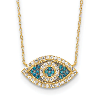 10K Yellow Gold 10K Polished Cz Evil Eye W/2 In Ext Necklace