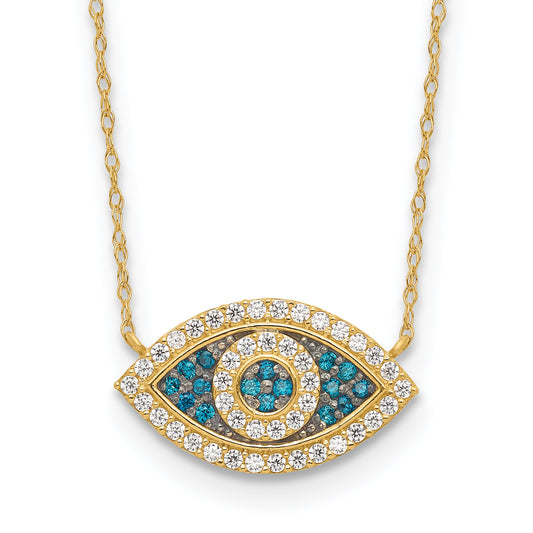 10K Yellow Gold 10K Polished Cz Evil Eye W/2 In Ext Necklace