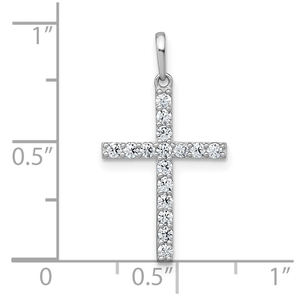 10K White Gold Polished Cz Latin Cross Pendant