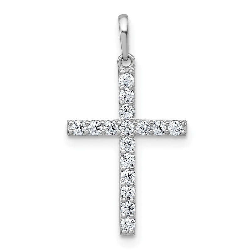 10K White Gold Polished Cz Latin Cross Pendant