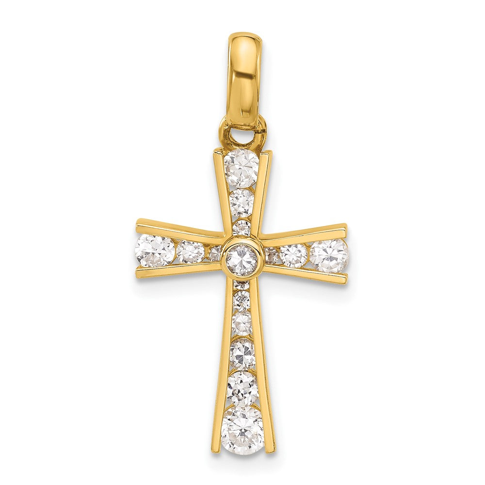 10K Yellow Gold 10K Polished Cz Latin Cross Pendant