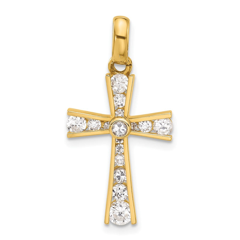 10K Yellow Gold 10K Polished Cz Latin Cross Pendant