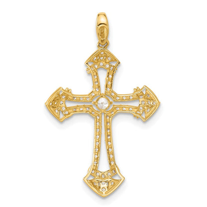 10K Yellow Gold 10K Polished Cz Fancy Cross Pendant
