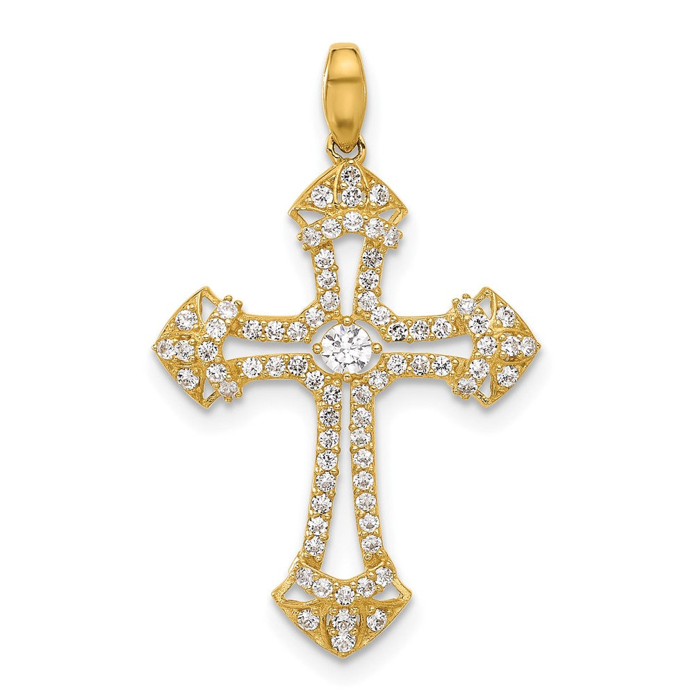 10K Yellow Gold 10K Polished Cz Fancy Cross Pendant
