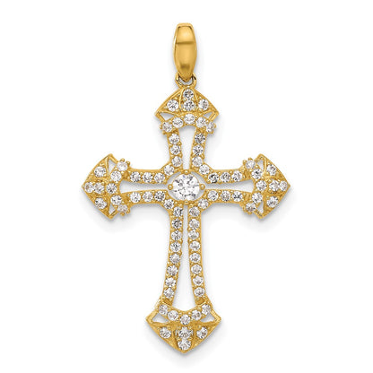 10K Yellow Gold 10K Polished Cz Fancy Cross Pendant