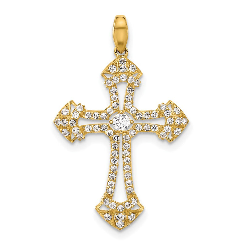 10K Yellow Gold 10K Polished Cz Fancy Cross Pendant