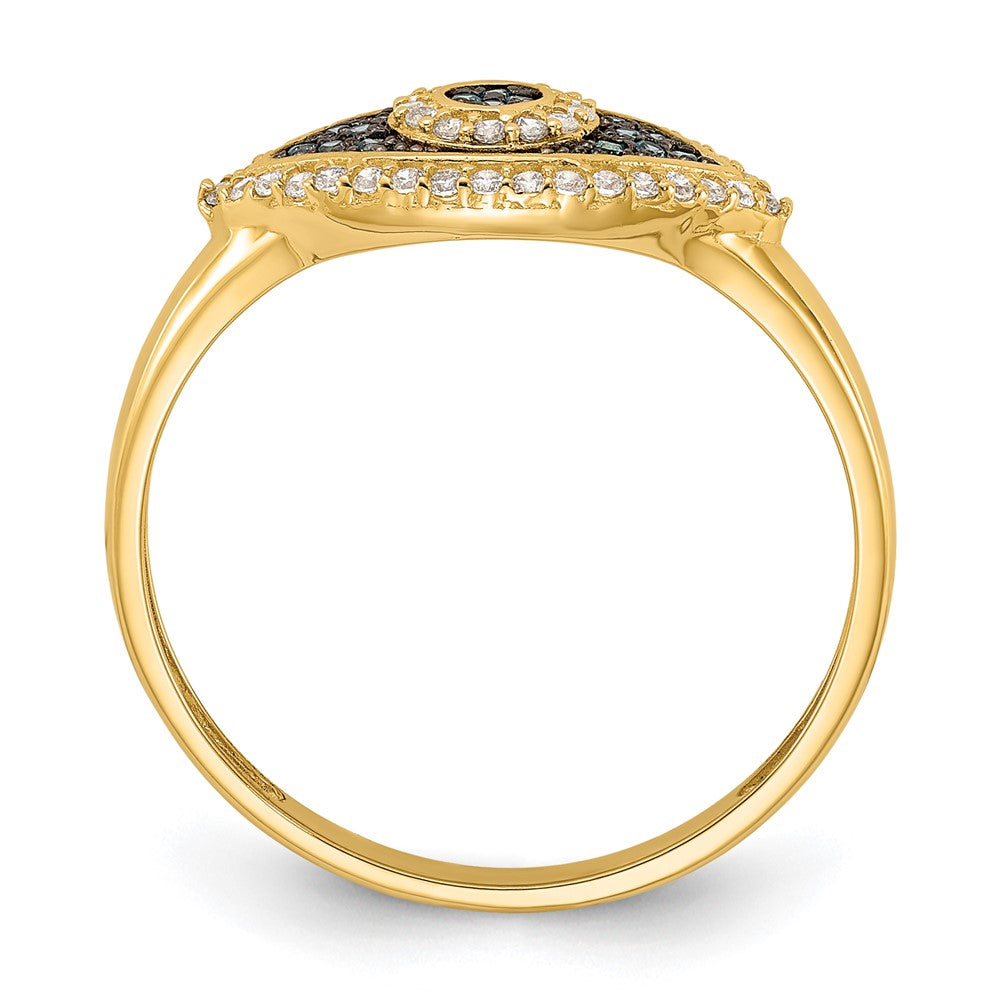 10K Yellow Gold 10K Polished Blue And White Cz Evil Eye Ring
