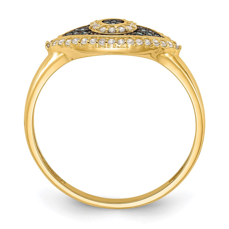 10K Yellow Gold 10K Polished Blue And White Cz Evil Eye Ring