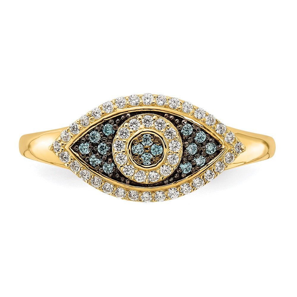 10K Yellow Gold 10K Polished Blue And White Cz Evil Eye Ring
