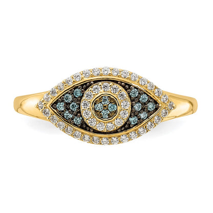 10K Yellow Gold 10K Polished Blue And White Cz Evil Eye Ring