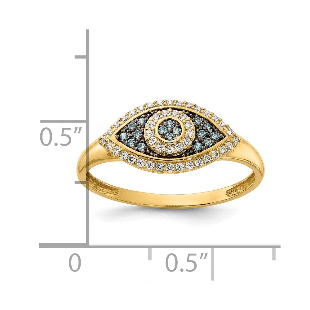10K Yellow Gold 10K Polished Blue And White Cz Evil Eye Ring