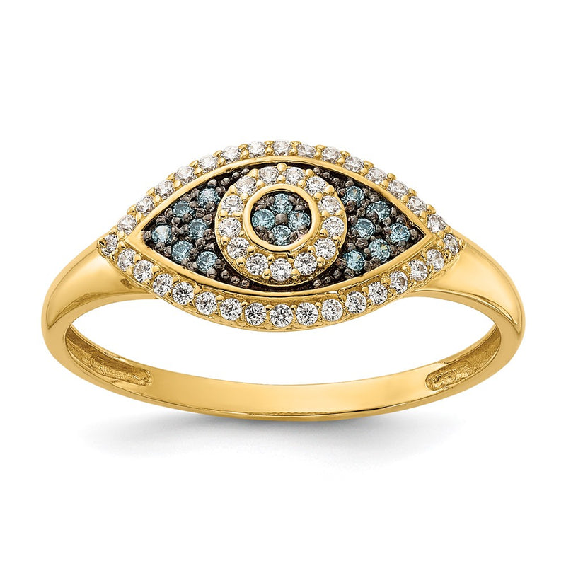 10K Yellow Gold 10K Polished Blue And White Cz Evil Eye Ring