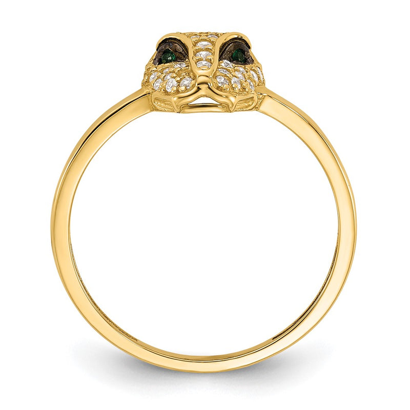 10K Yellow Gold 10K Polished Clear And Green Cz Lioness Head Ring