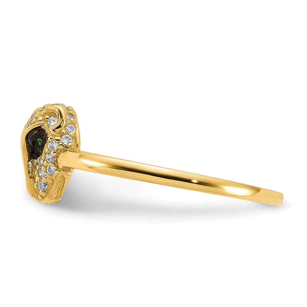 10K Yellow Gold 10K Polished Clear And Green Cz Lioness Head Ring