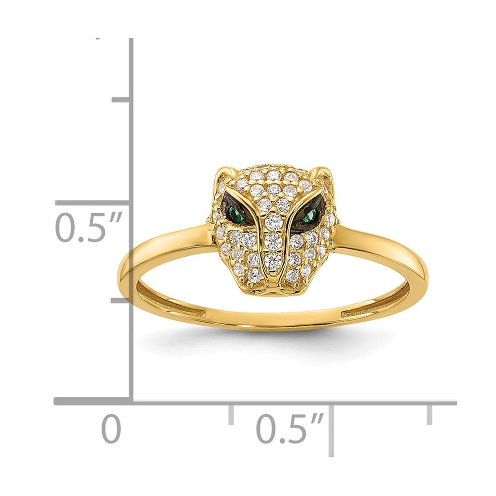 10K Yellow Gold 10K Polished Clear And Green Cz Lioness Head Ring