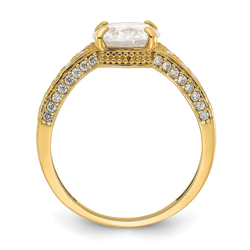 10K Yellow Gold 10K Polished Cz Center And Side Stones Ring