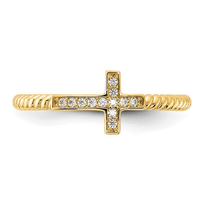10K Yellow Gold 10K Polished Cz Cross Ring